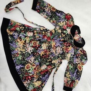 VTG Colorful Floral Kids Dress with Black Trim
